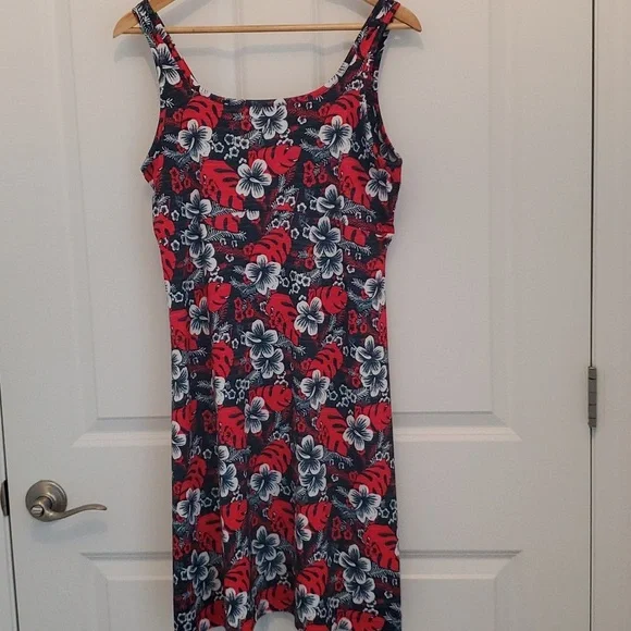 Columbia PFG Dress, Tropical Floral Patterns, Red, White & Blue, Size L - Picture 4 of 11